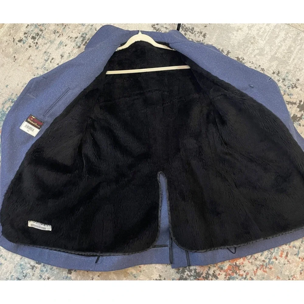 Heavy Blue Wool Citadel Reefer Pea Coat by Weintraub 42L Waterbury‎ Buttons